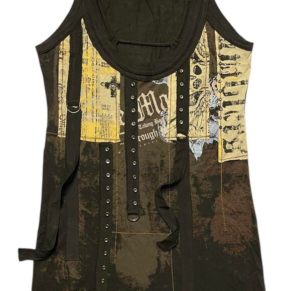 NWOT Vintage Y2K Salvage grunge punk goth lace-up tank dress Size L - Picture 4 of 8